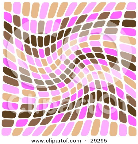 Clipart Illustration of a Retro Background Of Brown And Pink Squares Waving On White by KJ Pargeter
