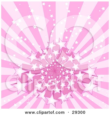 Clipart Illustration of a Burst Of White Stars Over A Pink Background With Sparkling White Stars by KJ Pargeter