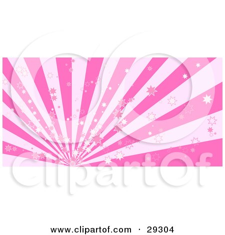 Clipart Illustration of a Light And Dark Pink Striped Bursting Background Of Little Stars by KJ Pargeter
