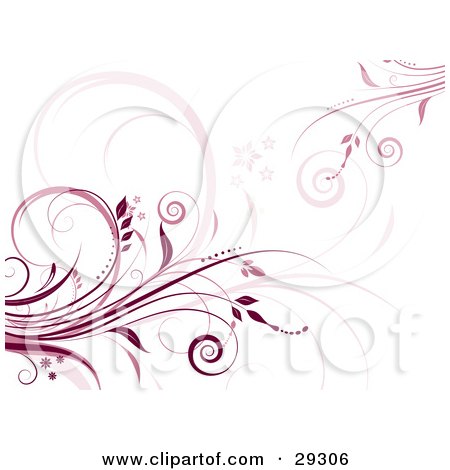 Clipart Illustration of Dark Red And Pink Flourishes Over A White Background by KJ Pargeter