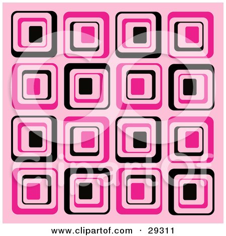 Clipart Illustration of a Retro Background Of Black And Pink Square Patterns by KJ Pargeter