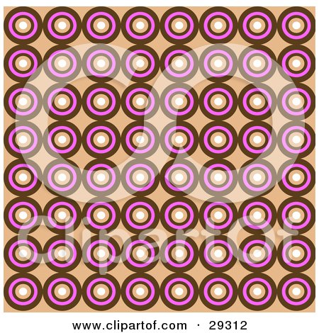 Clipart Illustration of a Retro Background Of Brown, Pink And White Squares In Rows by KJ Pargeter