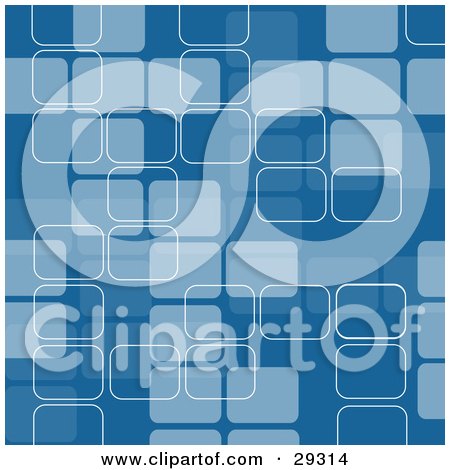 Clipart Illustration of a Retro Background Pattern Of Blue Rectangles With White Outlines by KJ Pargeter