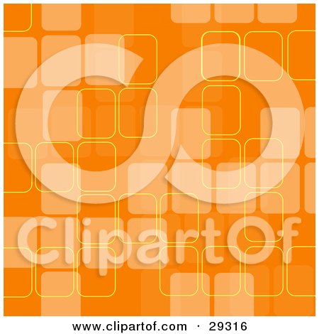 Clipart Illustration of an Orange Retro Background With Faded Squares And Yellow Outlines by KJ Pargeter