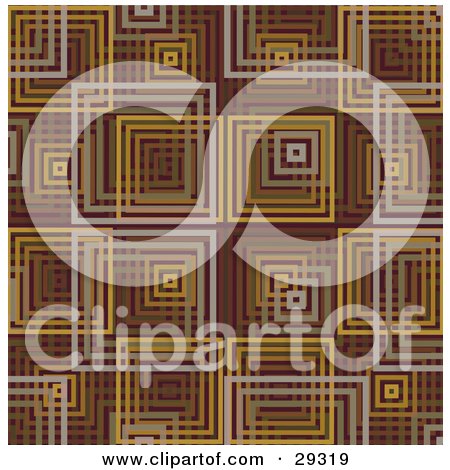 Clipart Illustration of a Retro Pattern Of Gray, Brown, Orange And Yellow Square Background by KJ Pargeter