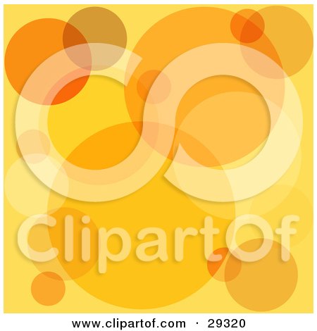 Clipart Illustration of a Background Of Transparent Yellow, Brown And Orange Circles Or Bubbles by KJ Pargeter