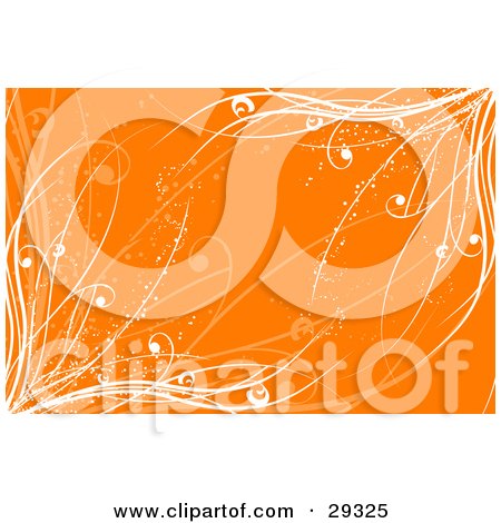Clipart Illustration of an Orange Background With White Sparkly Curling Grasses by KJ Pargeter