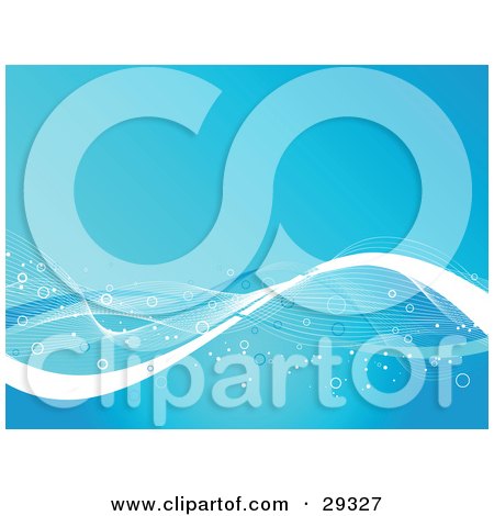 Clipart Illustration of Blue And White Rings And Sparkles With Waves On A Blue Background by KJ Pargeter