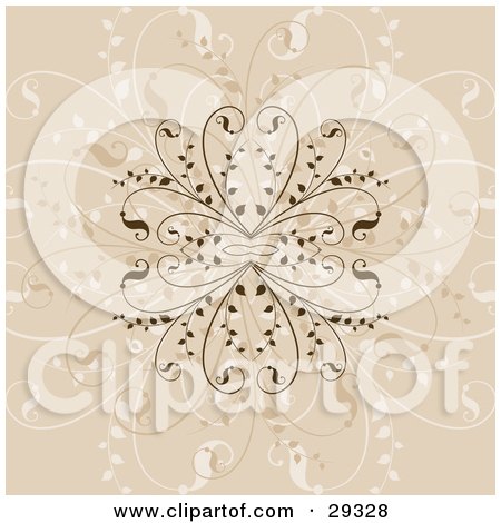 Clipart Illustration of an Intricate Dark Light And Faded Brown Flourish Background by KJ Pargeter