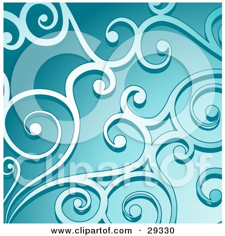 Clipart Illustration of a Scrolling Pattern On A Gradient Blue Background by KJ Pargeter