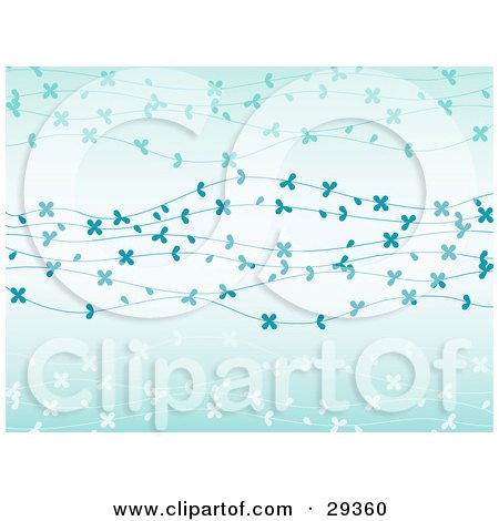 Clipart Illustration of a Gradient Light Blue Background With Strands Of White And Blue Flowers Spanning Across by elaineitalia