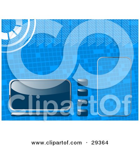 Clipart Illustration of a Blue Control Panel And Buttons On A Blue Pixel Background With Circles And Lines by elaineitalia