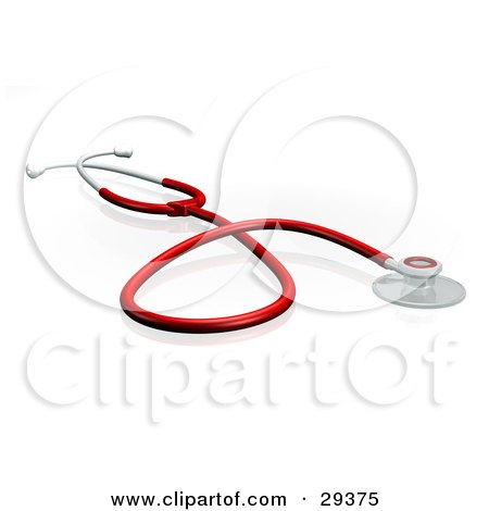 Clipart Illustration of a Red Doctor's Or Veterinarian's Stethoscope At Reast On A White Surface by Frog974