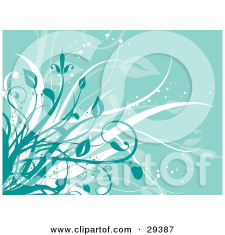 Clipart Illustration of Green, White And Faded Plants With Sparkles Over A Light Green Background by KJ Pargeter