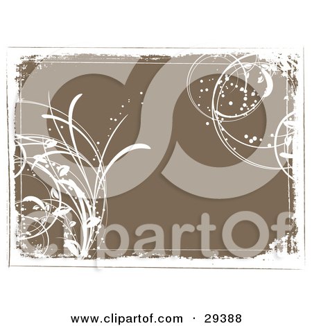 Clipart Illustration of a Brown Background Bordered By White Grunge With Grasses In The Corners by KJ Pargeter