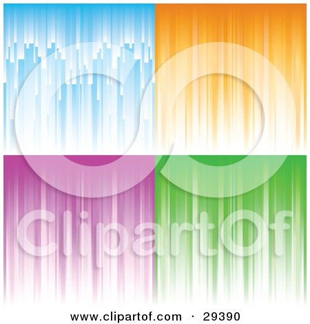Clipart Illustration of a Set Of Four Blue, Orange, Purple And Green Abstract Backgrounds With Gradient White Patterns by KJ Pargeter