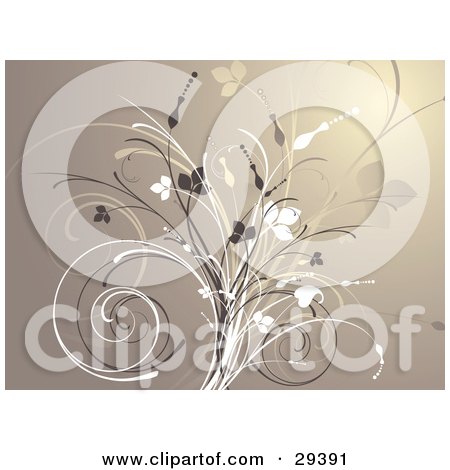 Clipart Illustration of a Flourish Of Dark Brown, Tan And White Grasses And Flowers On A Brown Background by KJ Pargeter