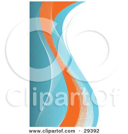 Clipart Illustration of Waves Of White, Blue And Orange With White Lines by KJ Pargeter