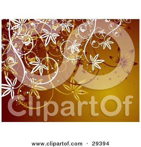Clipart Illustration of a Brown Background Of Orange, White And Brown Plants by KJ Pargeter