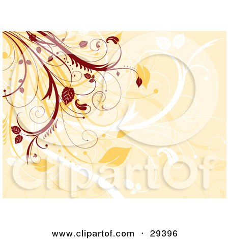 Clipart Illustration of Deep Red, Orange And White Vines On A Beige Background by KJ Pargeter