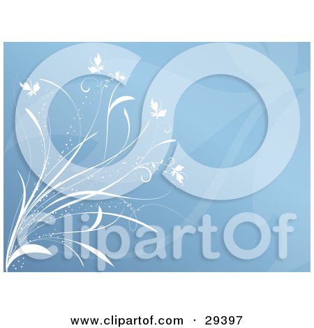 Clipart Illustration of a Sparkling White Plant With Leaves, Over A Background With A Large Faint Leaf by KJ Pargeter