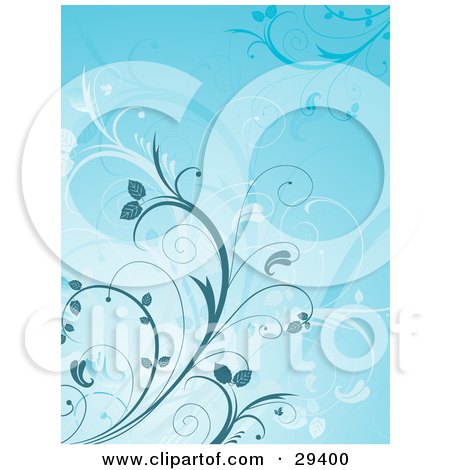Clipart Illustration of a Background Of Dark, Light And Medium Blue Plants by KJ Pargeter