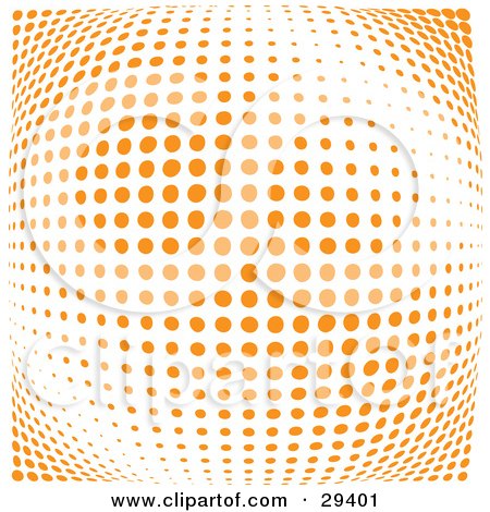 Clipart Illustration of a Background Of Orange Dots On White, Emerging Outwards Like An Orb by KJ Pargeter