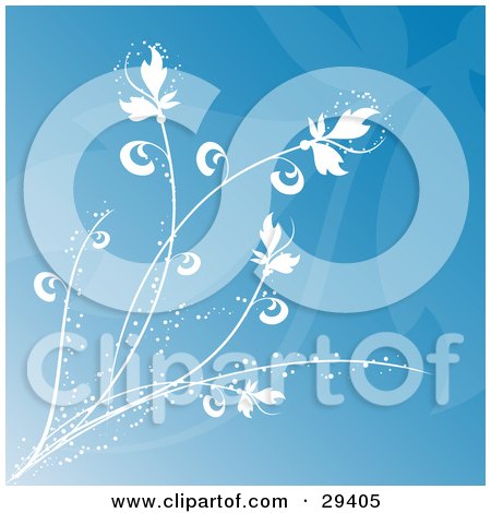 Clipart Illustration of a Faint Leaf On A Blue Background With A White Sparkling Plant by KJ Pargeter