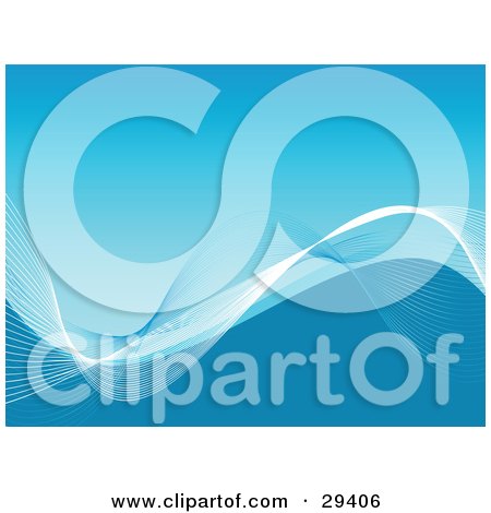 Clipart Illustration of White And Blue Waves Of Lines Over A Blue Background by KJ Pargeter