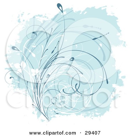 Clipart Illustration of Curling White And Blue Grasses Over A Background Bordered By White by KJ Pargeter