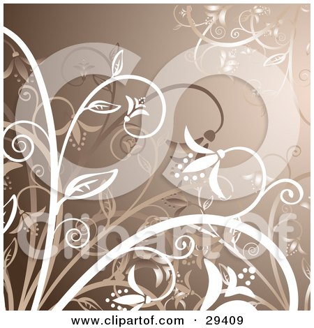 Clipart Illustration of a Brown Background With White And Brown Flowers On Plants by KJ Pargeter
