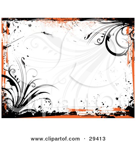 Clipart Illustration of Black Grasses With Orange And Black Grunge Bordering An Off White Background by KJ Pargeter