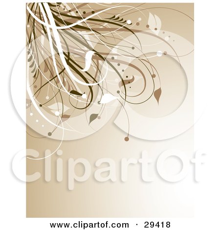 Clipart Illustration of a Brown Background With A Flourish Of White And Brown Grasses In The Upper Left Corner by KJ Pargeter