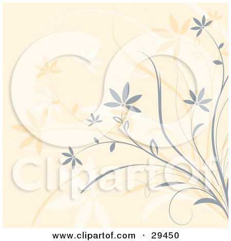 Clipart Illustration of a Gray And Yellow Plant Silhouettes Over A Pale Orange Background by KJ Pargeter