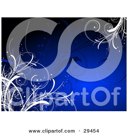 Clipart Illustration of Deep Blue Background With White And Blue Grasses In The Corners  by KJ Pargeter