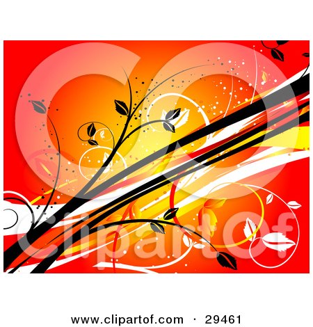 Clipart Illustration of Black, White, Red And Orange Vines And Waves With Sparkles On A Gradient Background by KJ Pargeter