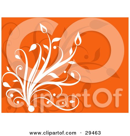 Clipart Illustration of White And Faded Plants On An Orange Background by KJ Pargeter