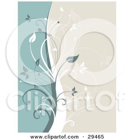 Clipart Illustration of Green And White Vines Dividing A Background Of Green And Beige by KJ Pargeter