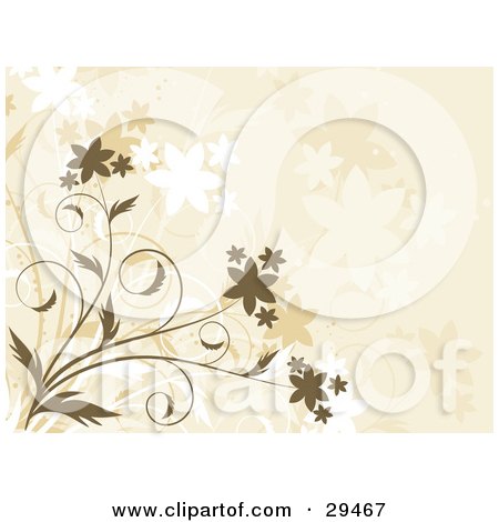 Clipart Illustration of a Flowering Brown Plant Over A Beige Background With Faded Flowers by KJ Pargeter