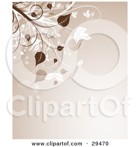 Clipart Illustration of a Beige Background With Brown And White Leafy Plants In The Upper Left Corner by KJ Pargeter