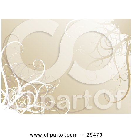 Clipart Illustration of White And Brown Flourishes Over A Pale Brown Background by KJ Pargeter