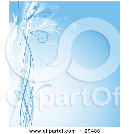 Clipart Illustration of Blue Vines And Waves Along The Left Edge Of A Gradient Background by KJ Pargeter