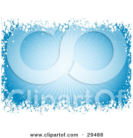 Clipart Illustration of a Background Of A Burst Of Light On Blue, Bordered By White Snow by KJ Pargeter