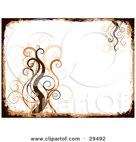 Clipart Illustration of Brown And Orange Wavy Vines Over A White Background, Bordered By Grunge  by KJ Pargeter