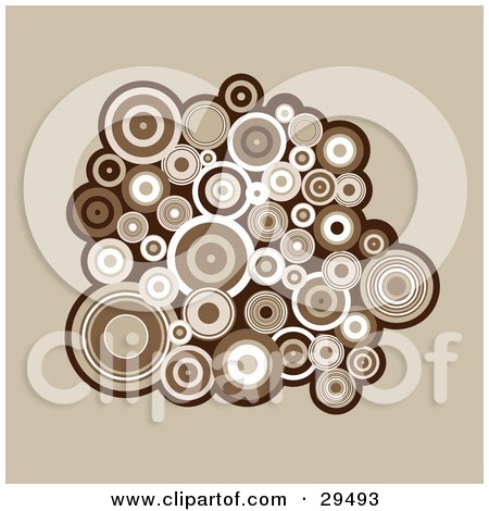 Clipart Illustration of a Retro Background Of A Cluster Of Brown And White Circles by KJ Pargeter