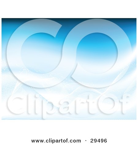 Clipart Illustration of Sparkling Waves Of White Lines Over A Gradient Blue Background by KJ Pargeter