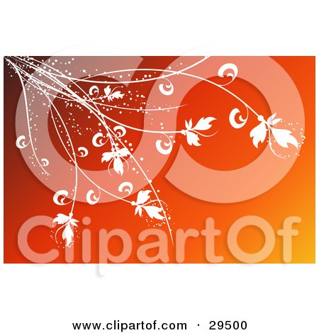 Clipart Illustration of White Sparkling Plants Hanging Over A Gradient Red To Orange Background by KJ Pargeter