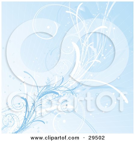 Clipart Illustration of Light Blue And White Curling Grasses Over A Pale Background by KJ Pargeter