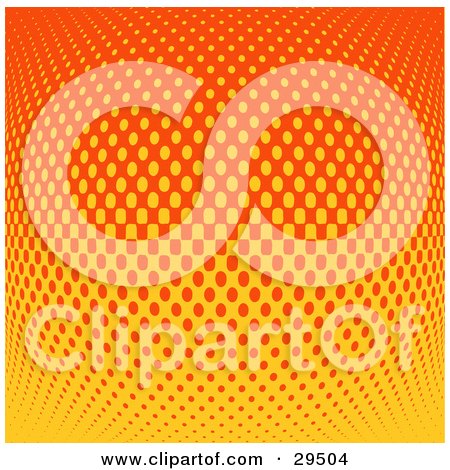 Clipart Illustration of a Background Of Yellow Dots On Orange, Emerging Outwards Like An Orb by KJ Pargeter