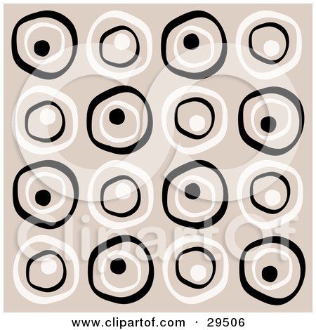 Clipart Illustration of a Retro Background Of White And Black Circles On A Beige Background by KJ Pargeter
